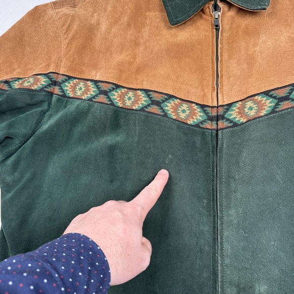 Cripple Creek Jacket Mens 2XL Green Suede Western Bomber Full Zip Southwestern - Picture 5 of 7